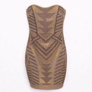 Sapphire Dolls Geometric Patterned Embellished Strapless Dress, sz Small